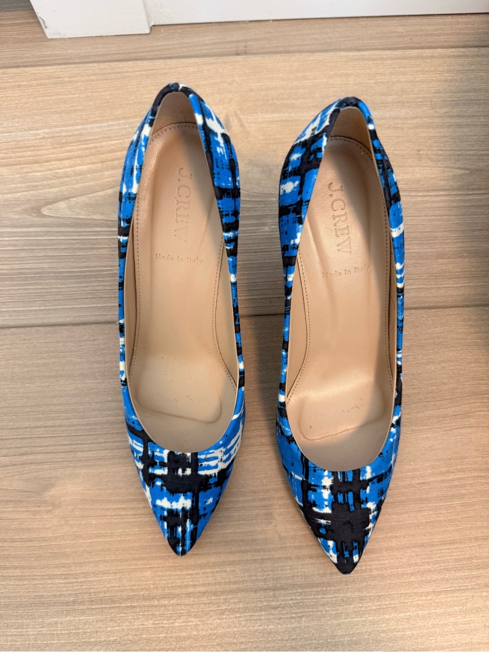 J. Crew Blue and Black Patterned Pointed Pumps